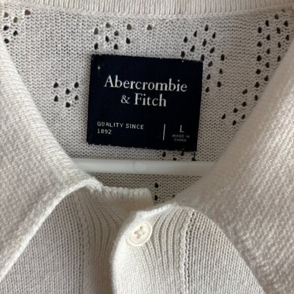 ABERCROMBIE & FITCH | Mens White Knit Floral Button Down Short-Sleeve Large - Picture 2 of 7